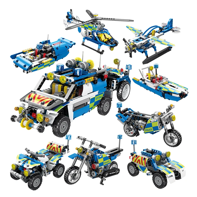 839 шт городской полицейский автомобиль SWAT строительные блоки 4IN 1 вертолет