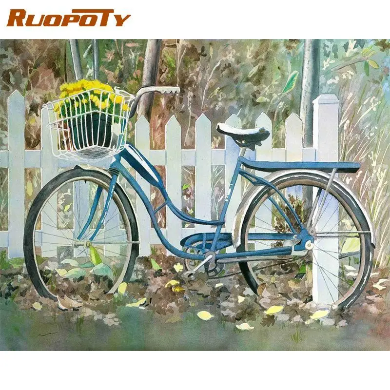 

RUOPOTY 60x75cm Frame Painting By Number For Adults Bicycle Picture By Numbers Acrylic Paint On Canvas Home Decors Artcraft