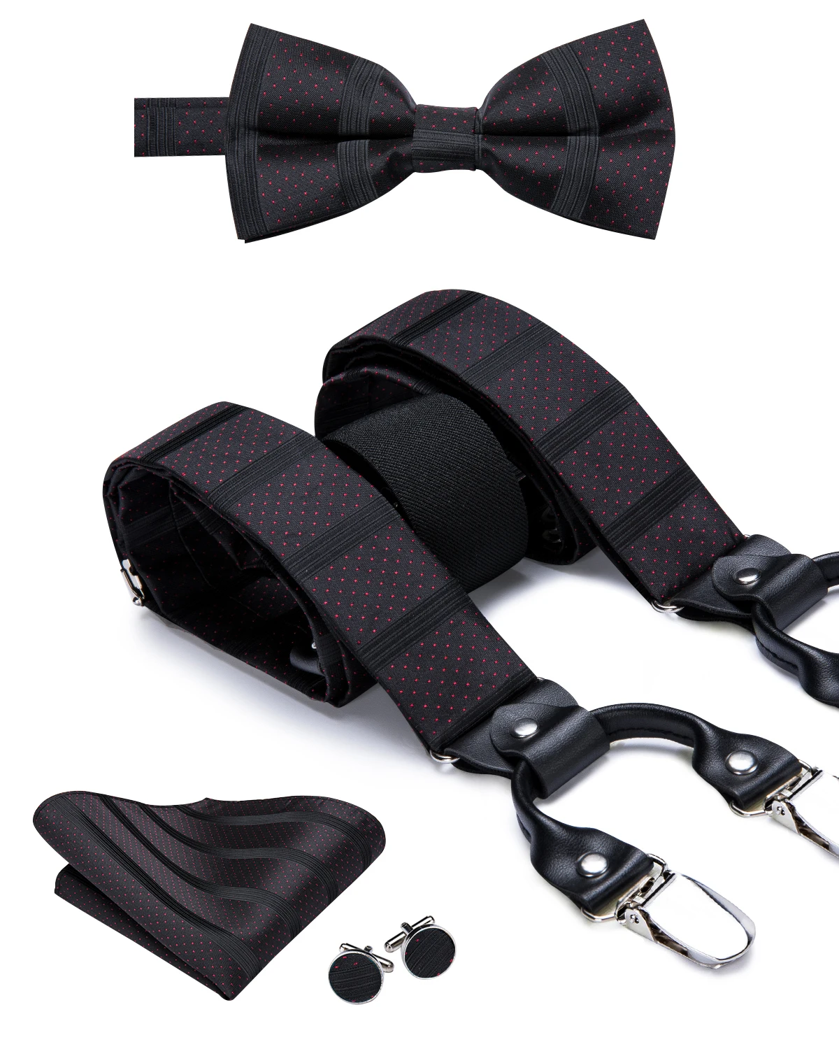 BD-3010 BD-3026 Hi-Tie Шелковый Взрослый мужской галстук-бабочка и подтяжки набор кожаный металлический 6 зажимы подтяжек золотые Однотонные эластичные Свадебные подтяжки для мужчин - Color: BD-3010