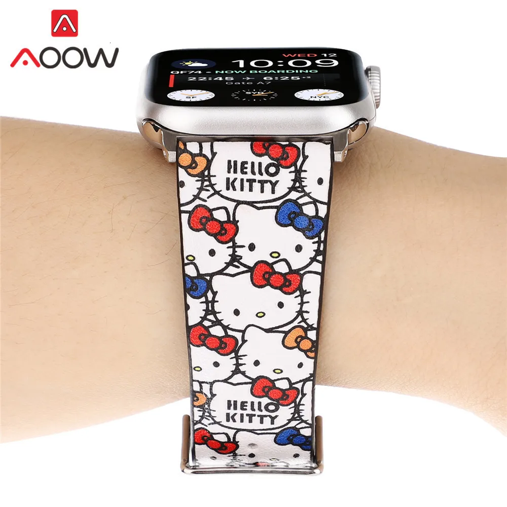 Кожаный ремешок для часов с мультяшным принтом для Apple Watch 40 мм 44 мм 38 мм 42 мм Микки браслет с подвеской в виде мыши ремешок для iWatch 1 2 3 4