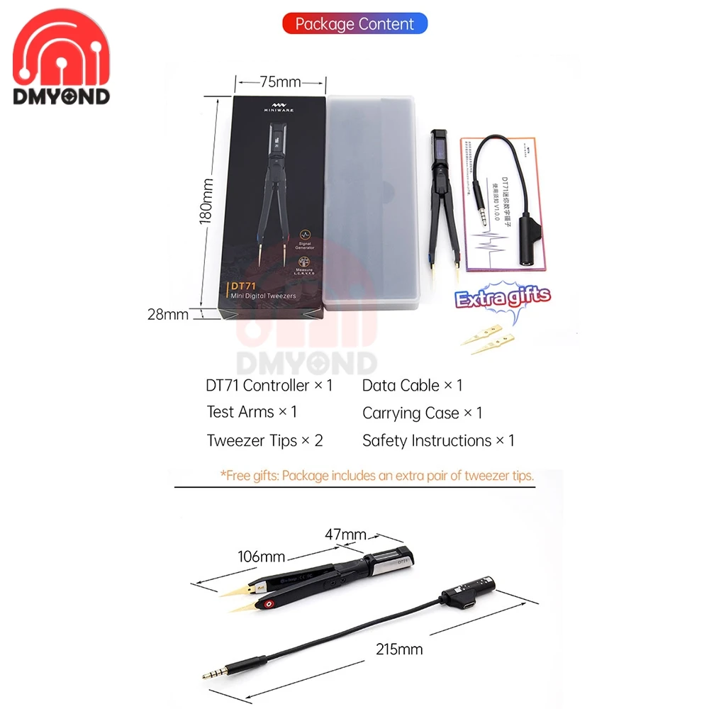 

DT71 Mini OLED Display Digital Smart Tweezers Signal Generator Debugging Reparing Tool for Testing Resistance Capacitance