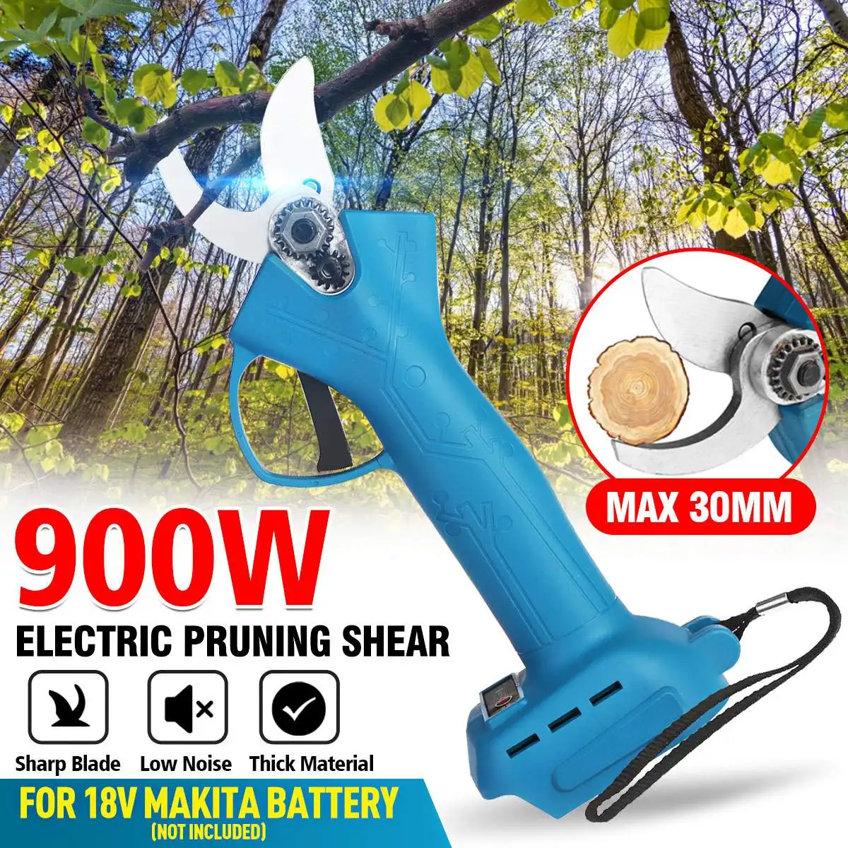 

30mm 900W Cordless Electric Pruner Pruning Shear Efficient Fruit Tree Bonsai Branches Cutter Landscaping for Makita 18V Battery