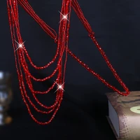 2022 summer new strand layers necklace for women shiny crystal beads sweater chain lady fashion joker red jewelry on the neck