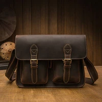 handmade retro crazy horse leather messenger bag male british style mens bag shoulder bag 2021 new wild tide brand