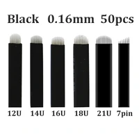 50pcs 0 16mm u shape 12u14u16u18u microblading needles for tattoo permanent makeup supplies manual pen eyebrow blades black