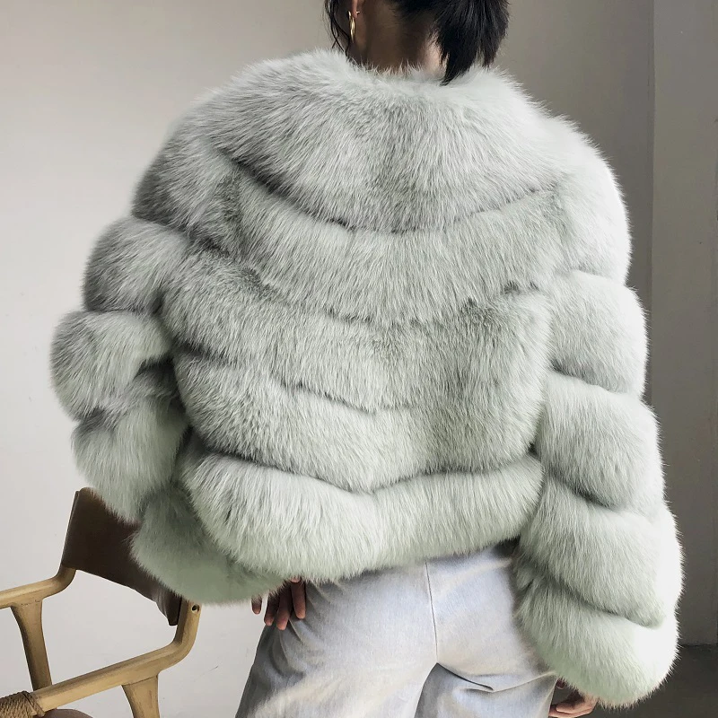 BFFUR Real Fox Fur Coat Short 50cm Long Natural Fox Fur Jackets Whole Skin Fur Coat With Long Sleeve Warm Overcoats Luxury Women