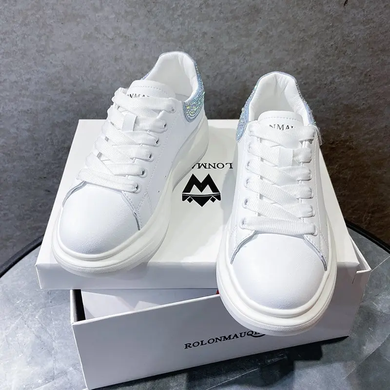 

2021 spring new products student rhinestones increase leather thick sole shoes bear sole casual sports shoes