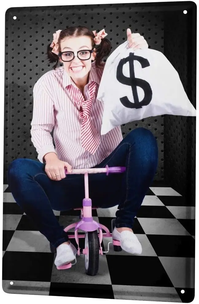 LEotiE с 2004 года, жестяной знак Jorgensen, фотография, фото, модель, трехколесный рюкзак, денежный доллар, галстук 20x30 см