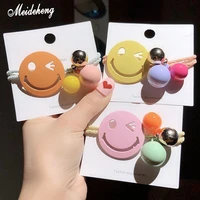 acrylic round smiling face keychain beads for jewelry diy making through hole hair ornaments headware diy loose beads accessory