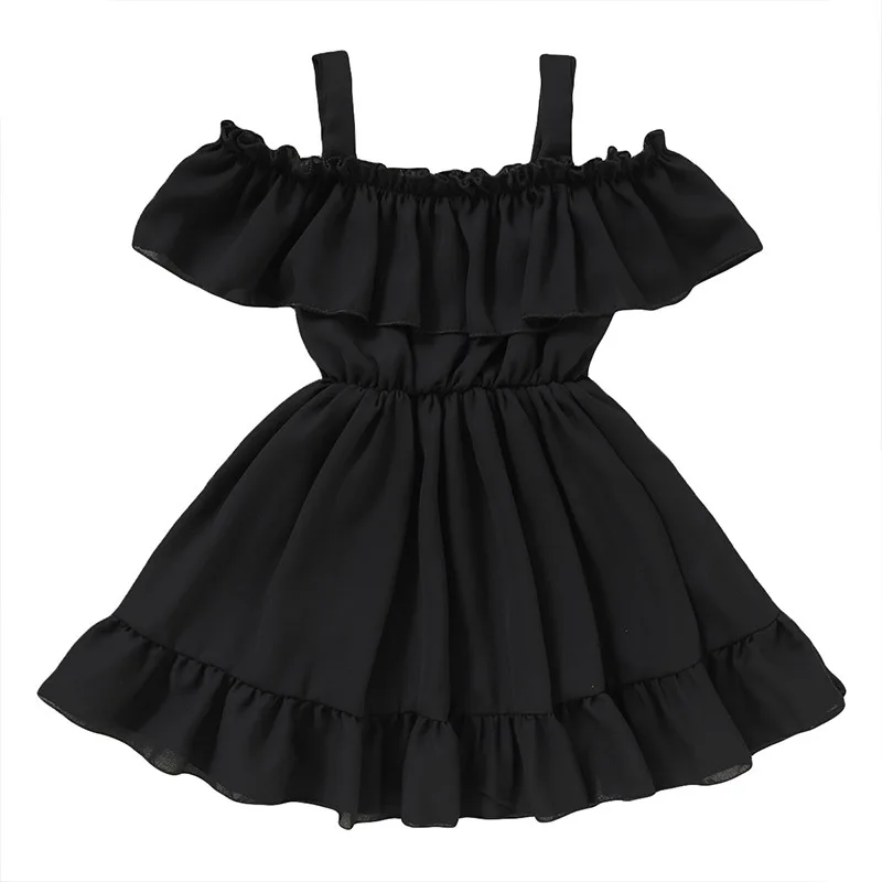 

Summer 2020 Girls Dress Girls Summer Cute Dress Strap Slash Neck Ruffles Solid A-line Cute Dress Vestidos 12M-5T