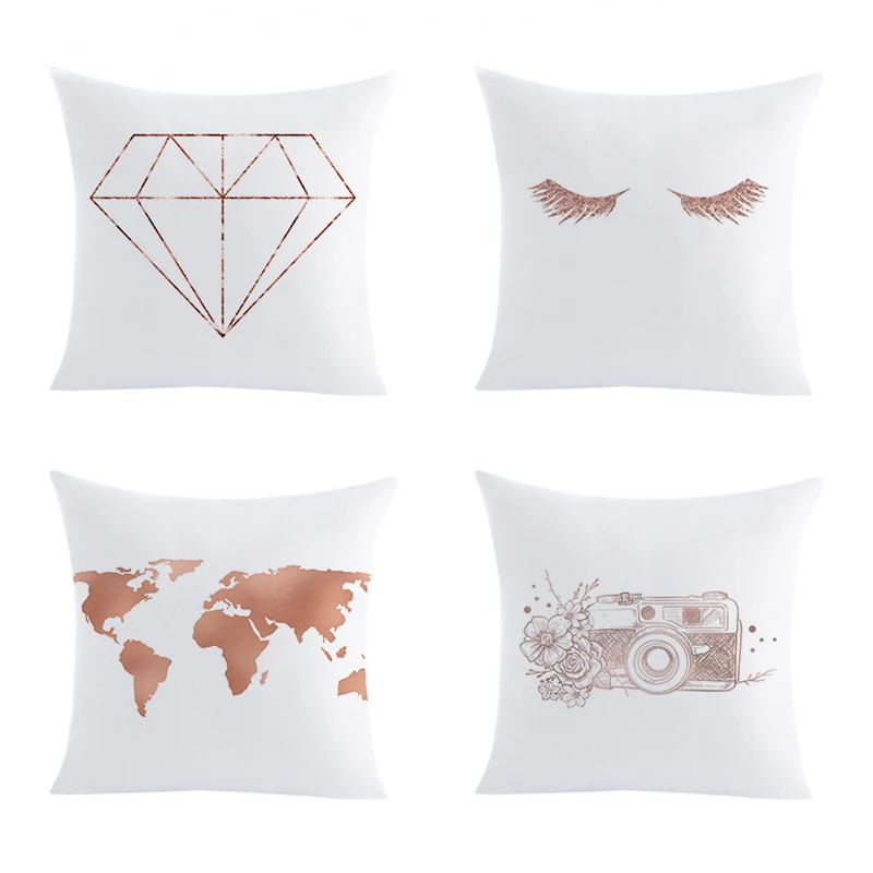 Квадратный чехол с подушкой и ресницами розовое золото геометрический ананасом