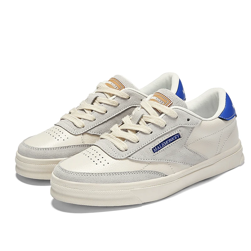 Женские кроссовки на шнуровке Белые Повседневные из сплит-кожи плоской подошве