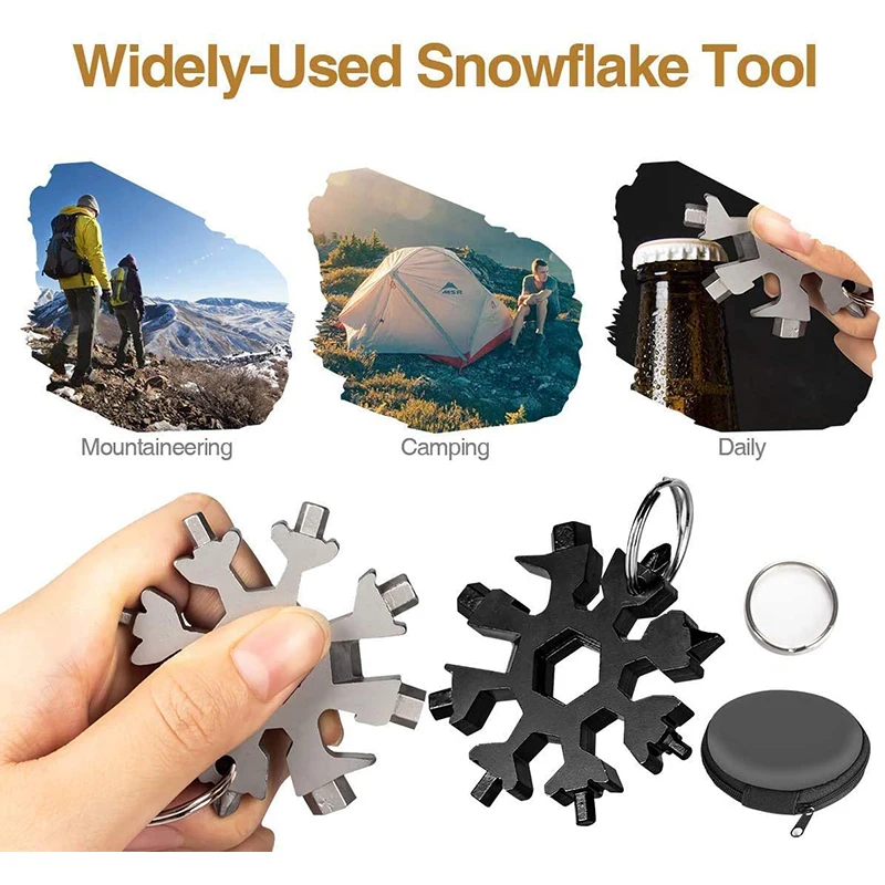 

18-in-1 Snowflake Multi Tool Stainless Portable Steel Multi-Tool for Outdoor Travel Camping Adventure Daily Tool (Black)