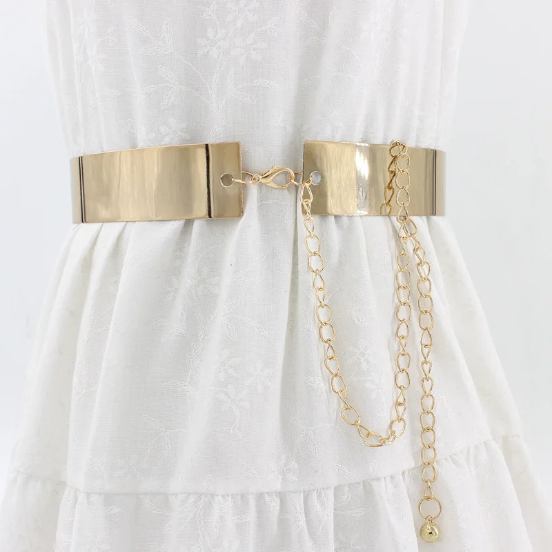 

Fashion Western Vintage Belt Sequined Metal Belt For Women Ladies Mirror Decoration Dress Belt Wild Gold Dress Chain Belts