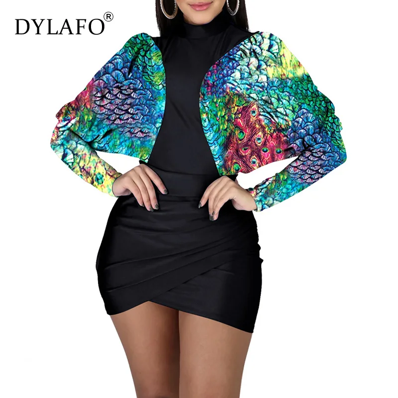 Женское платье карандаш с леопардовым принтом круглым вырезом и рукавом летучая