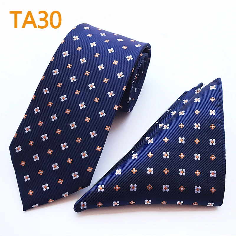 

8cm Man Ties Set Navy Blue Embroidery Flower Necktie Pocket Square Wholesale