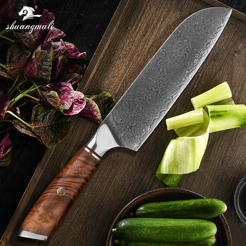 Shuangmali 7 дюймов нож шеф-повара Santoku VG10 Дамасская сталь кухонный острый нож для нарезки овощей резка мяса с деревянной ручкой