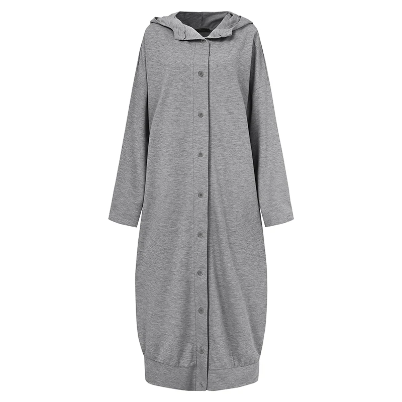 

Fashion Autumn Cardigan ZANZEA Women Hooded Open Front Long Jackets Thin Coats Casual Solid Long Sleeve Loose Buttons Outwear
