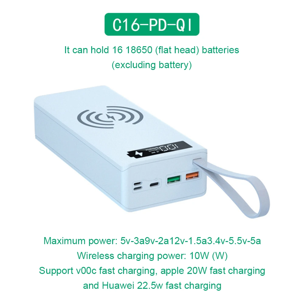 1618650 battery charger box power bank holder case dual usb lcd display support quick wireless charger battery shell storage free global shipping