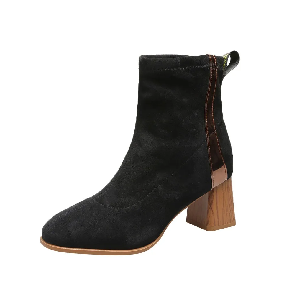 Женские замшевые ботильоны на квадратном каблуке модные носки с ворсом без