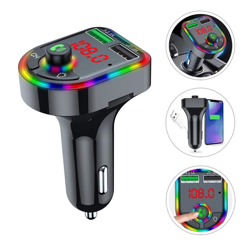 

Auto F6 5.0 Car Charger Colorful Light LED MP3 Adapter Auto Player (Black)