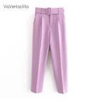 Purple orange Womens High Waist Trousers with Belt zoravicky office lady Pants Streetwear Summer Casual Pants Pantalon Mujer