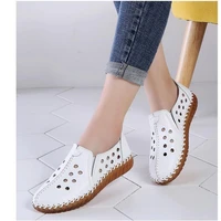 2021 spring women sneakers white flats genuine leather shoes ladies cut out woman slip on loafers low heels casual flat shoes