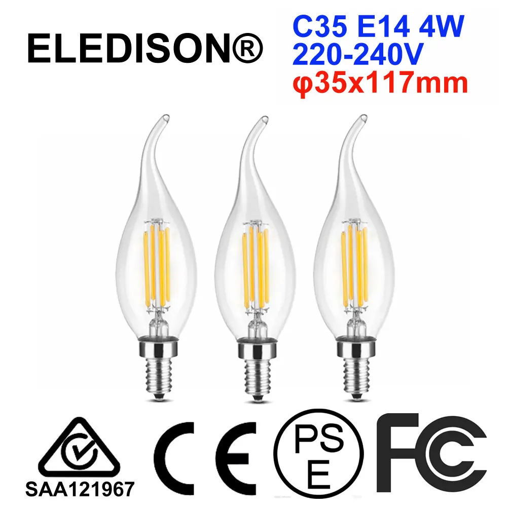 Светодиодная свеча C35 4 Вт E14 Edison Vintage Candelabra лампа накаливания 220 В для люстры