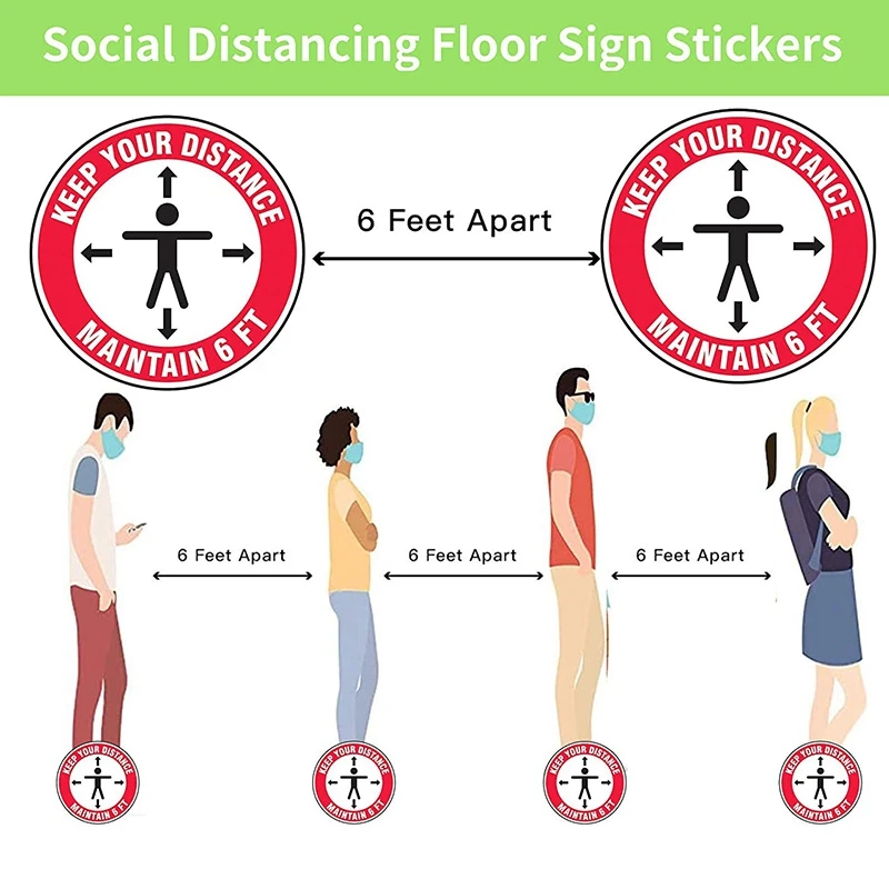 

10 Pcs Isolation Floor Sign for Queuing Line 6-Foot Safety Warning Sign Sign for Shopping Mall 12 inch