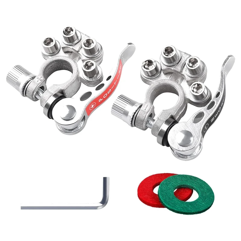 

2PCS Battery Terminal Connectors, 4 Way Battery Terminal with Hex Wrench, Excellent Copper Car Battery Terminal Quick