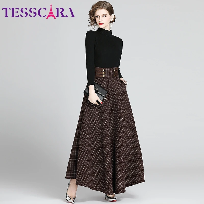 Женское осенне зимнее элегантное платье TESSCARA дизайнерское длинное макси для