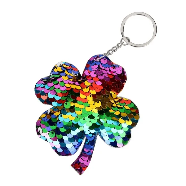 Четырехлистный брелок для ключей с клевером блестящий помпон подарок женщин