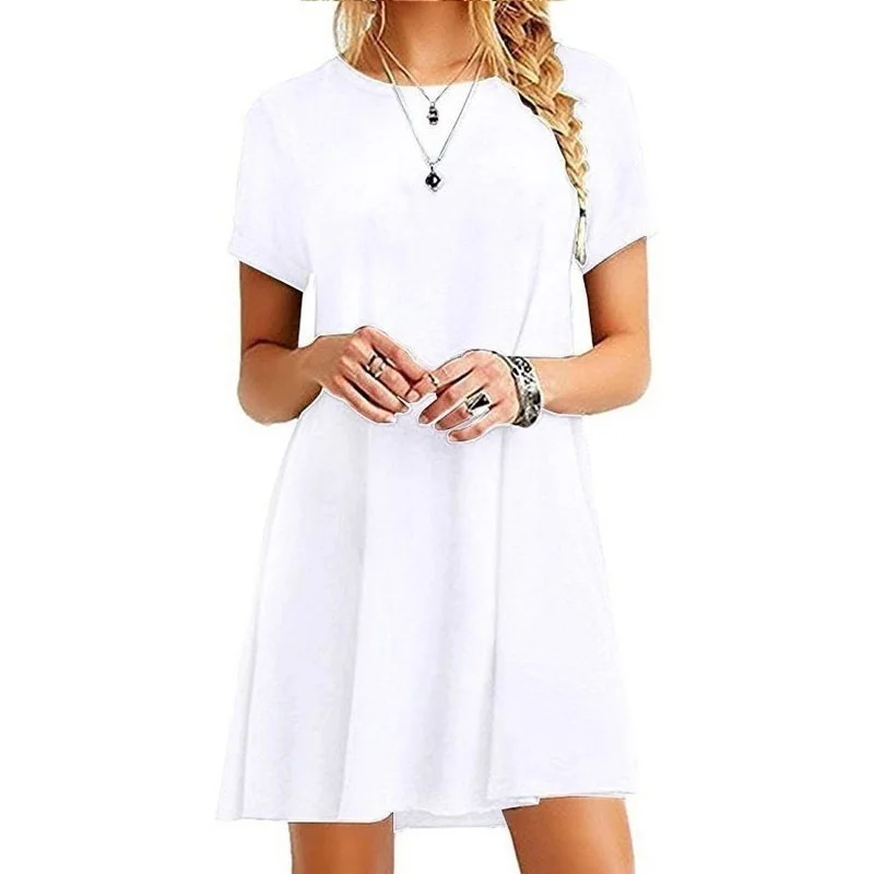 

Fashion Women's Summer Dress 2021 Loose Short Sleeve Cotton Soft Breathable Solid Color Dresses Vestidos Robe Femme