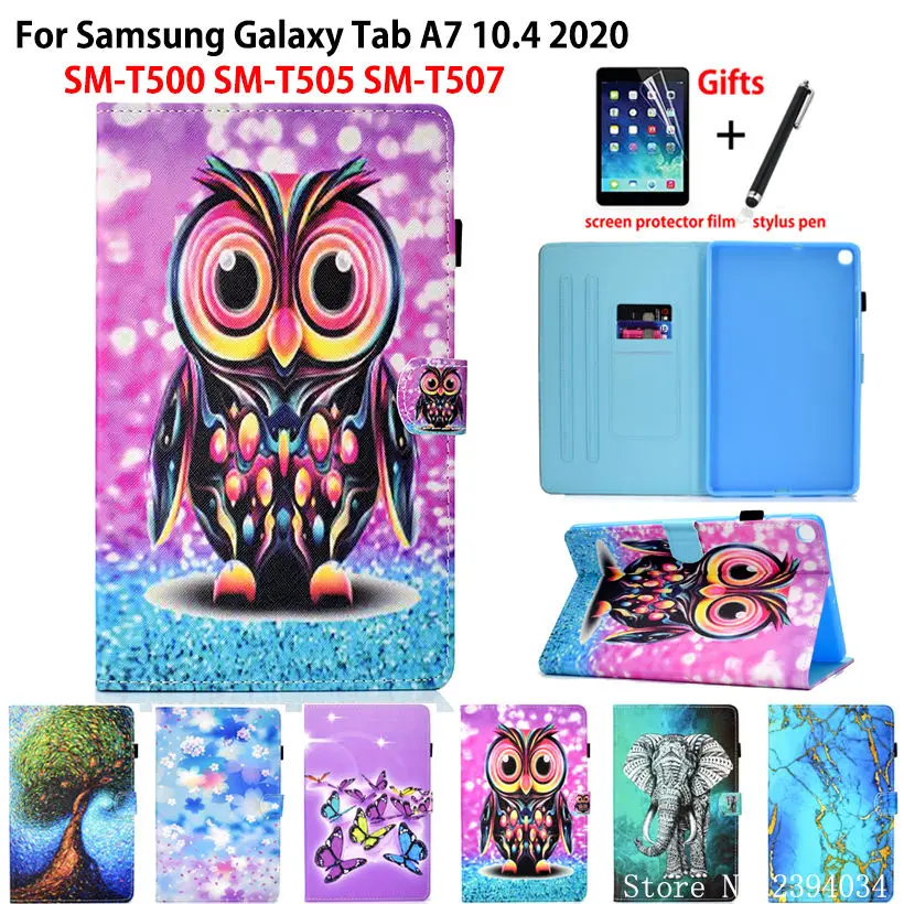 

Case For Samsung Galaxy Tab A7 10.4 2020 Cover T500 SM-T500 SM-T505 SM-T507 Funda Tablet Cartoon Painted Flip Shell Capa +Gift
