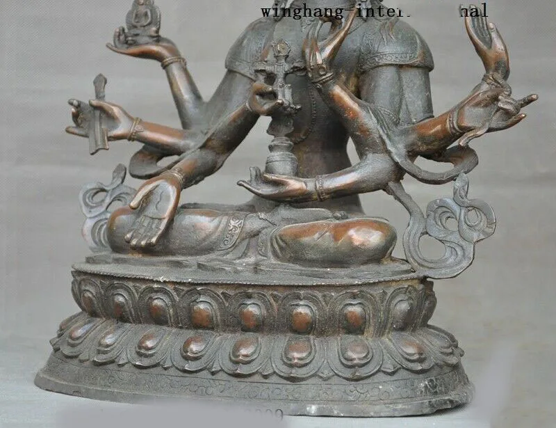 

wedding decoration Tibetan Buddhism Bronze 3 Head 8 Arms Mahakala Buddha Ushnishavijaya Seat Statue