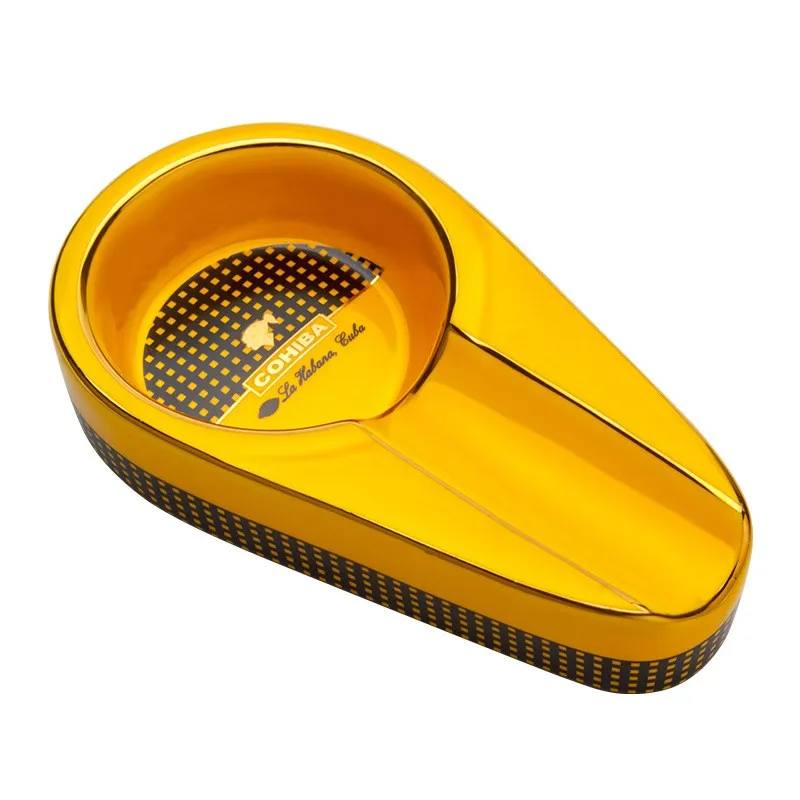 

COHIBA Cigar Gadgets Ceramic Cigar Ashtray Single Cigar Holder Ash 4 Colors Yellow Tobacco Cigarette Ashtray Gift Box CA-019