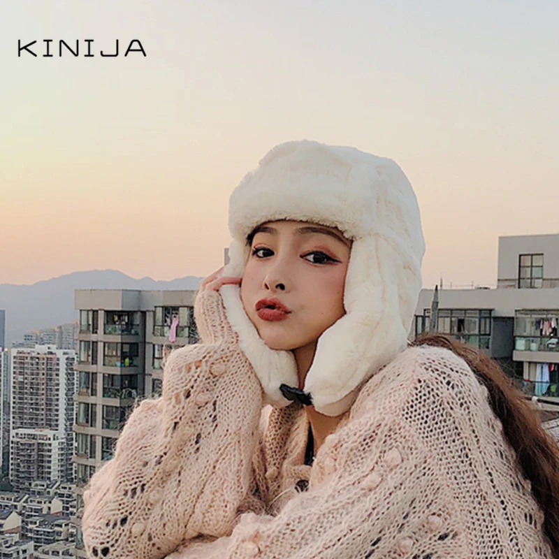 Зимняя уличная ветрозащитная шапка из кроличьей шерсти Lei Feng Женская утолщенная