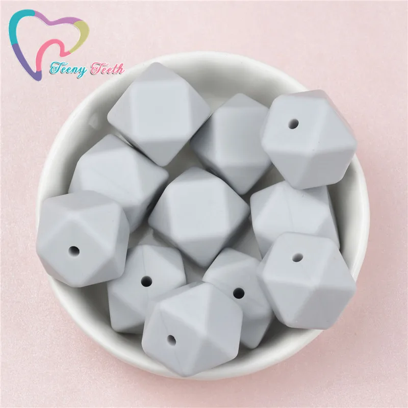 

Teeny Teeth 10 PCS Glacier Gray 14-17 MM Hexagon Silicone Beads Baby Teether Eco-friendly BPA Free Baby Teething Pacifier Chain