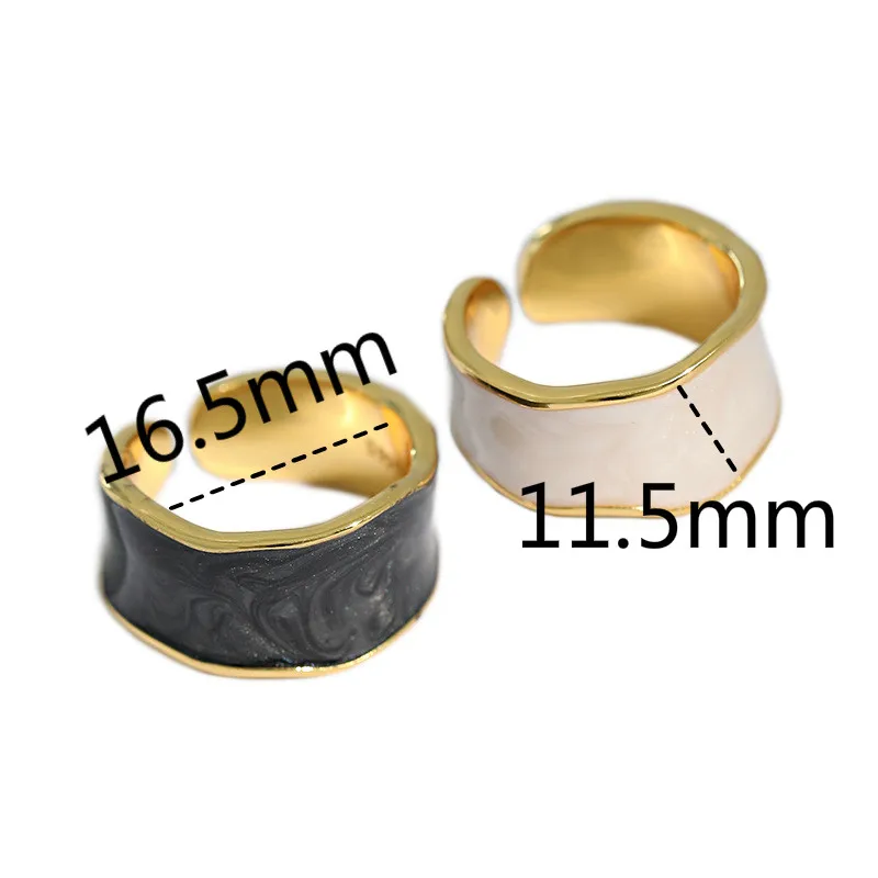 

925 Sterling Silver Enamel Width Open Ring For Women Light Luxury 14k Gold Jewelry Lady Student Birthday Gift Flyleaf