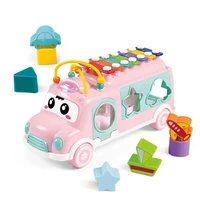 2021 new colorful baby music bus xylophone kids toy with building blocks musical toys