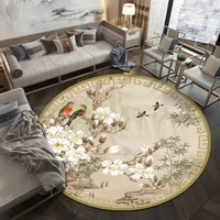 new round chinese style flower bird carpet bedroom living room household decorative non slip mat