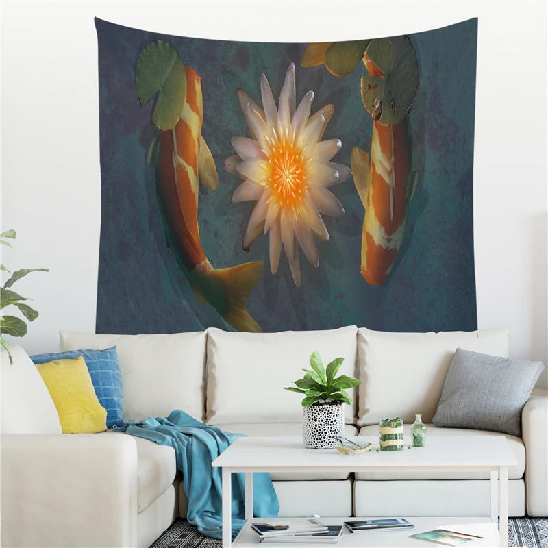 

Chinese Style Lotus Carp Tapestry Flower Tapestry 3D Printed Tapestrying Rectangular Home Decor Wall Hanging Home Decor