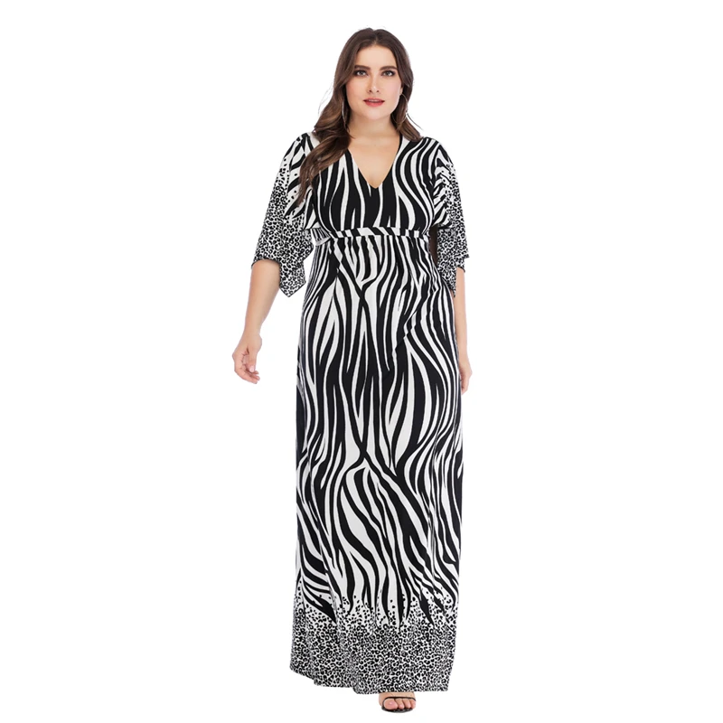 

Plus Size Dress 5xl 6xl Women Summer V Neck Batwing Sleeve High Waist Striped Print Long Dress Lady Tunic Maxi Long Dresses K388