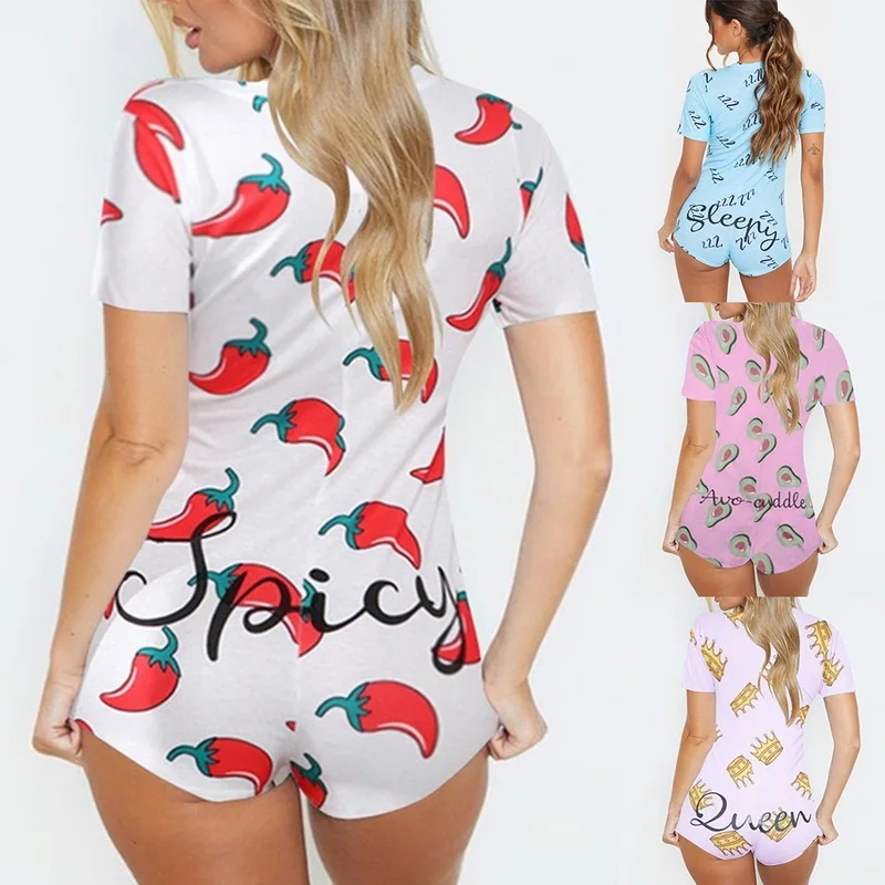 Женская пижама с коротким рукавом летний комбинезон v-образным вырезом и принтом