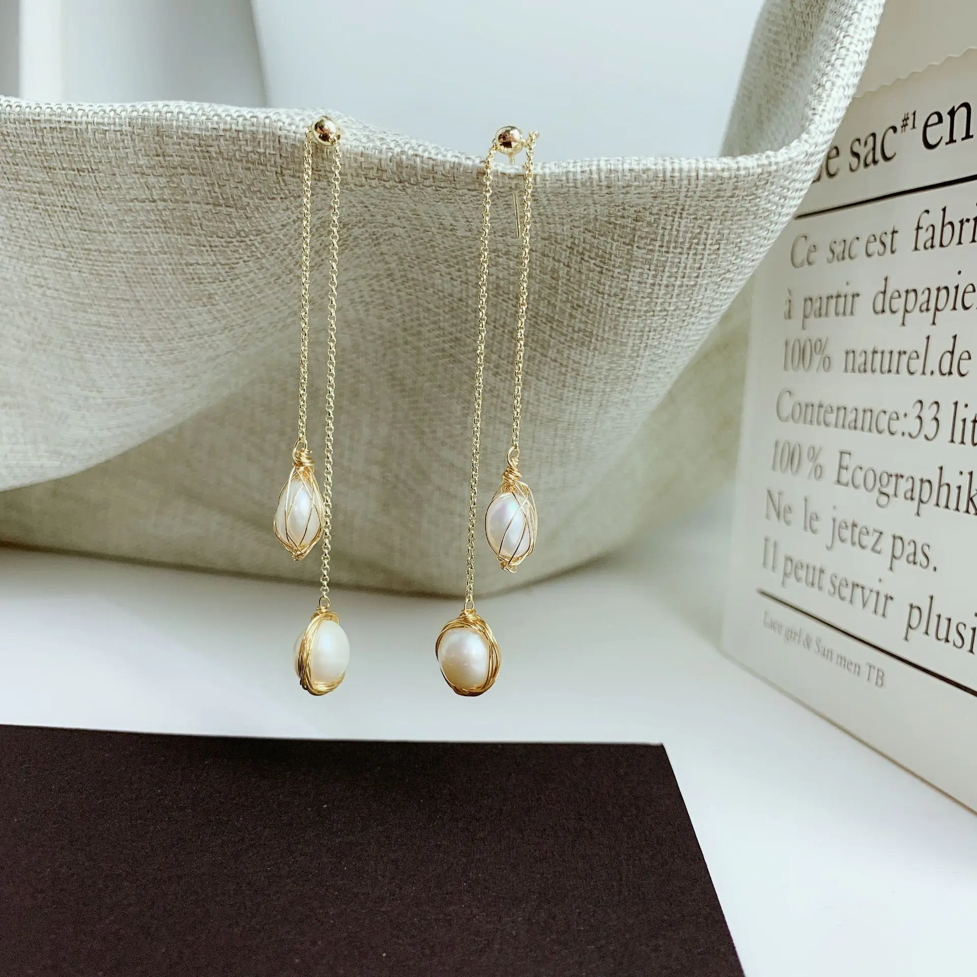 Женские Висячие серьги с натуральным жемчугом Элегантные корейские длинные в