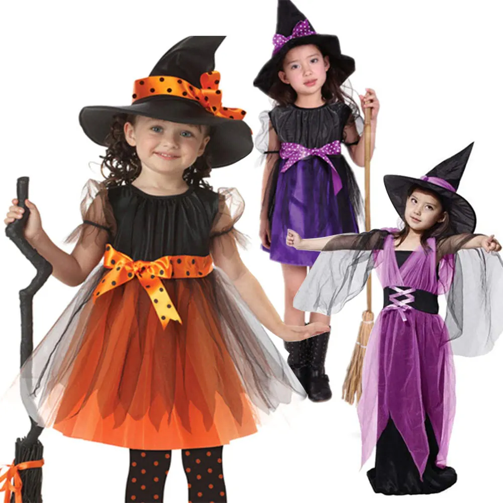 

Kids Children Girls Halloween Witch Dress+Hat Children's Day Princess Party Dresses Carnival Cosplay Costume NYZ Shop
