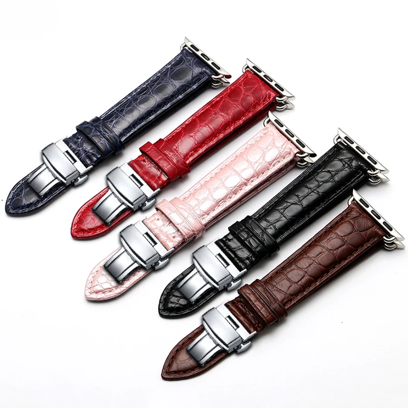Качественный ремешок для часов из кожи аллигатора Черный Коричневый Красный