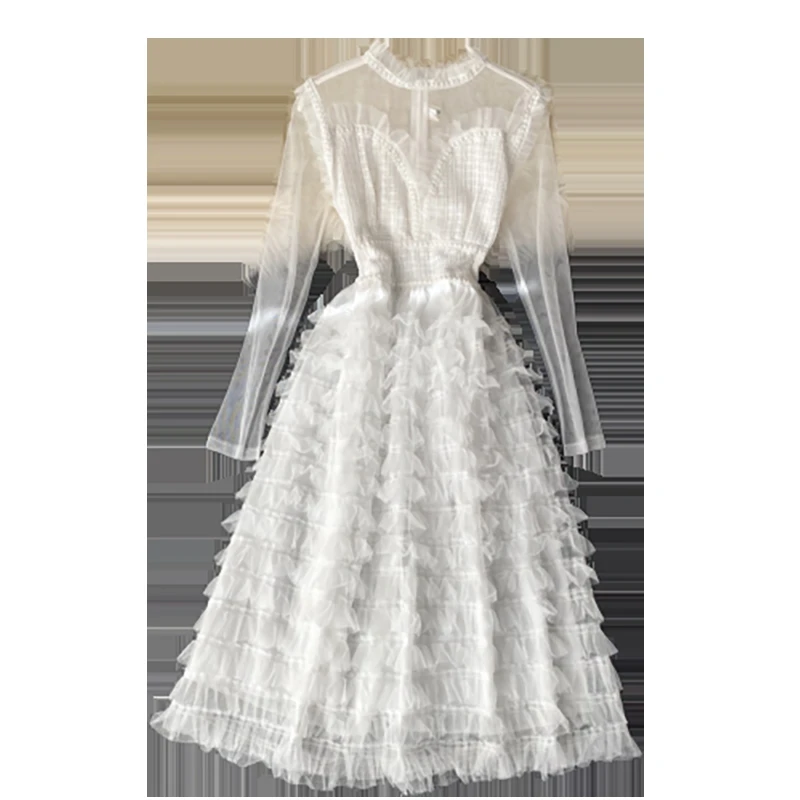 Женское платье с круглым вырезом FMFSSOM однотонное плиссированное длинным рукавом