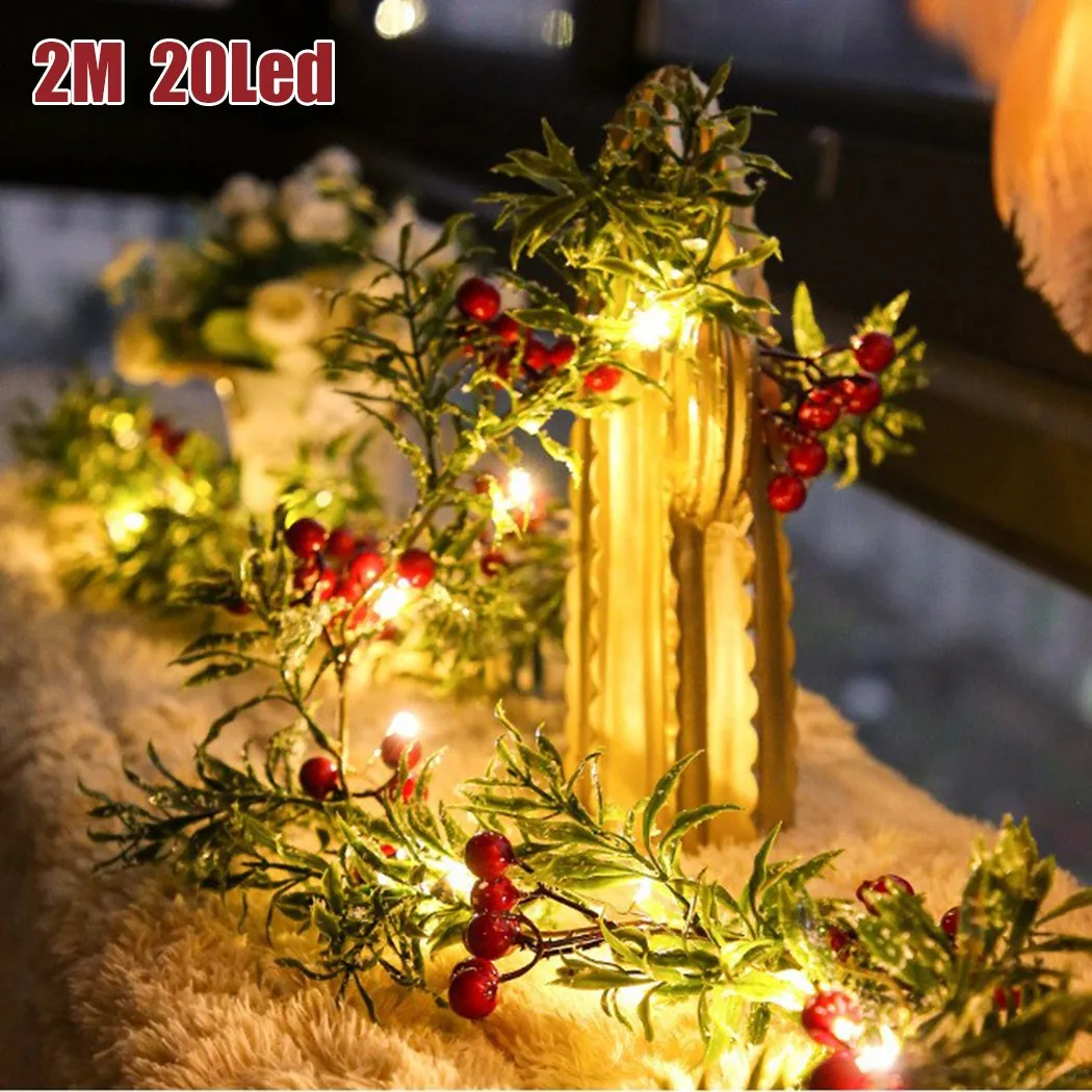 

20led Christmas Red Fruit Rattan LED String Light Leaves Warm Atmosphere Lights 20 LED String Light Home Decoration Accessories