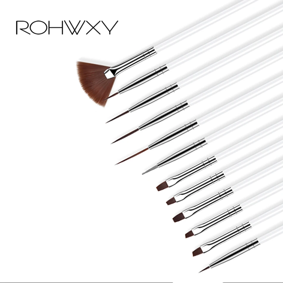 ROHWXY 12 шт. маникюрный набор Pencel раскрашивающая Картина Дизайн Акриловый Дизайн ногтей кисти для маникюра украшения набор кистей